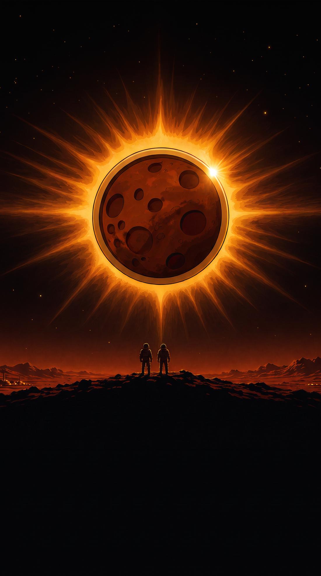 火星地平线上，MarsCoin 遮住太阳形成日食